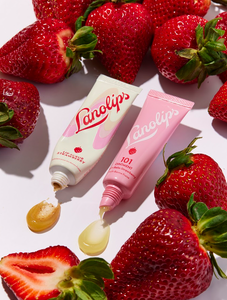 Lanolips Lip Rituals Scrub & Balm Duo Set Tube Packaging with Lip Scrub Strawberry and 101 Ointment Multi Balm Strawberry.