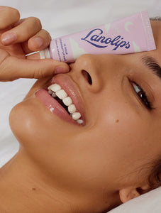 Model close-up shot of the Lanolips 12 Hour Overnight Lip Mask