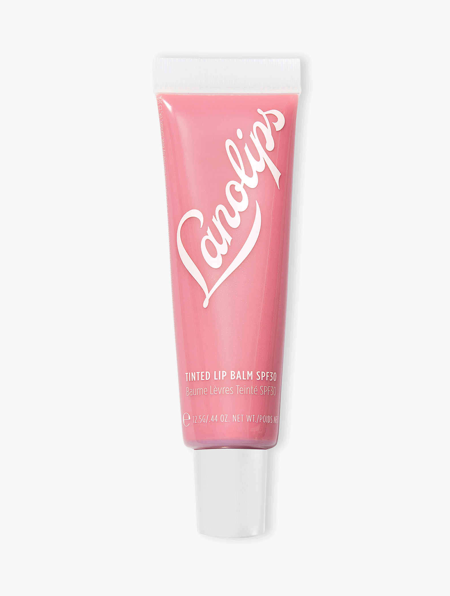 Product shot of the Lanolips Rose Tinted Lip Balm SPF 30 on a white background.
