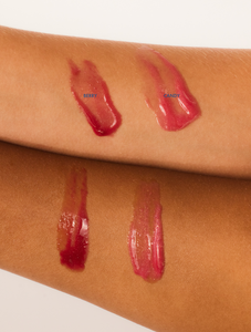 Glossybalm arm swatches in Berry and Candy